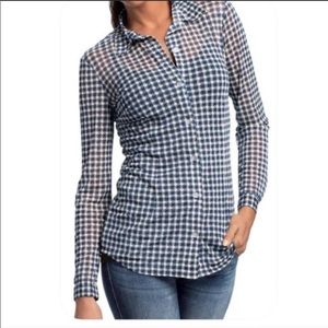 CAbi Plaid Blue Sheer Button Up